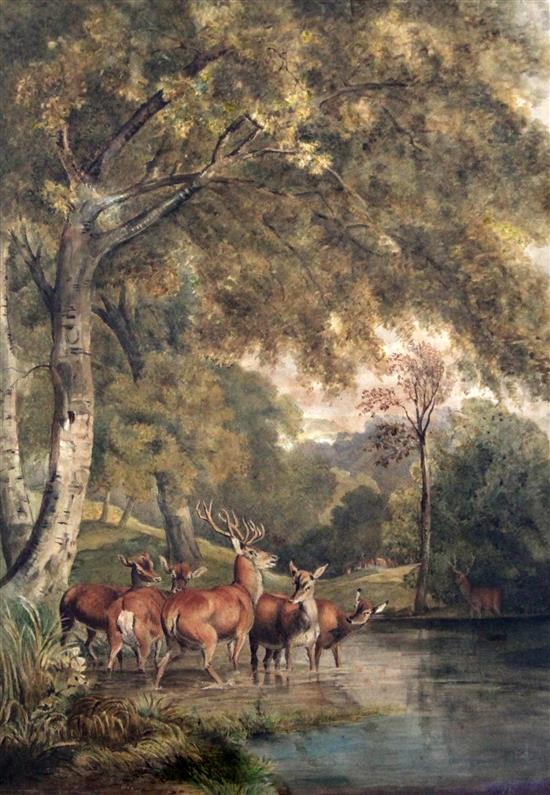 Robert Hills (1769-1844) Deer in Windsor Park 17.5 x 13in.